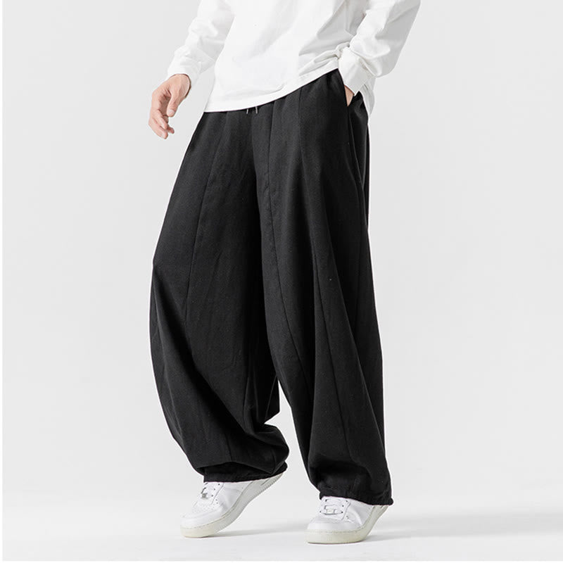 Nimara Ritual Winter Commute Plain Drawstring Design Men's Wide Leg Cotton Pants With Pockets