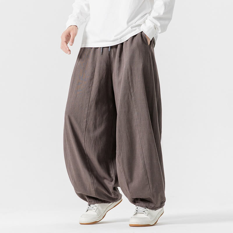 Nimara Ritual Winter Commute Plain Drawstring Design Men's Wide Leg Cotton Pants With Pockets
