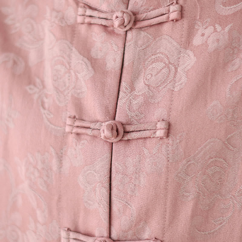 Nimara Ritual Fall Floral Print Frog-Button Stand Collar Long Sleeve Women's Cotton Shirt