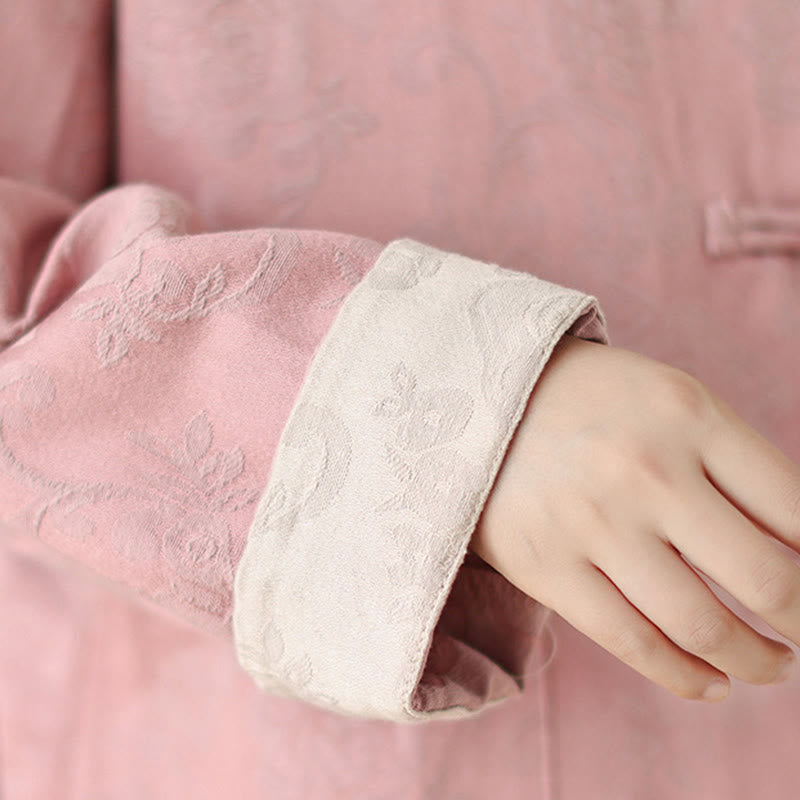 Nimara Ritual Fall Floral Print Frog-Button Stand Collar Long Sleeve Women's Cotton Shirt