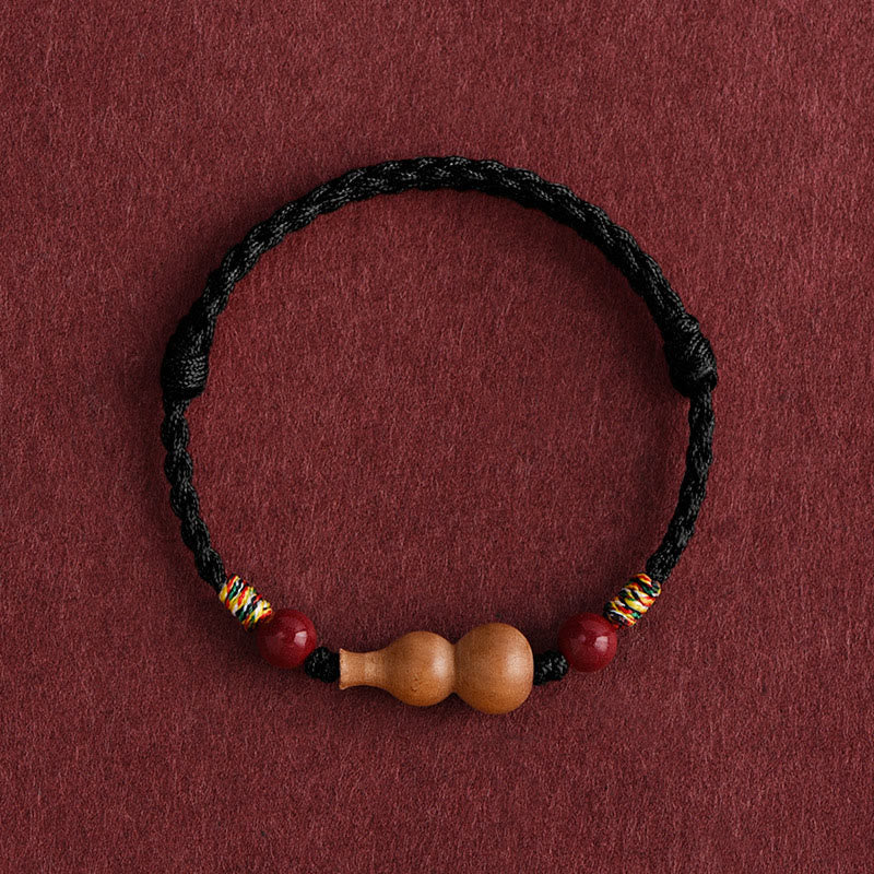 Nimara Ritual Gourd Peach Wood Rope Adjustable Wealth Luck Bracelet