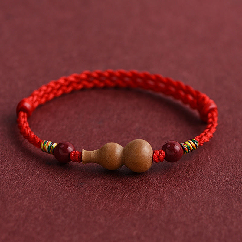 Nimara Ritual Gourd Peach Wood Rope Adjustable Wealth Luck Bracelet