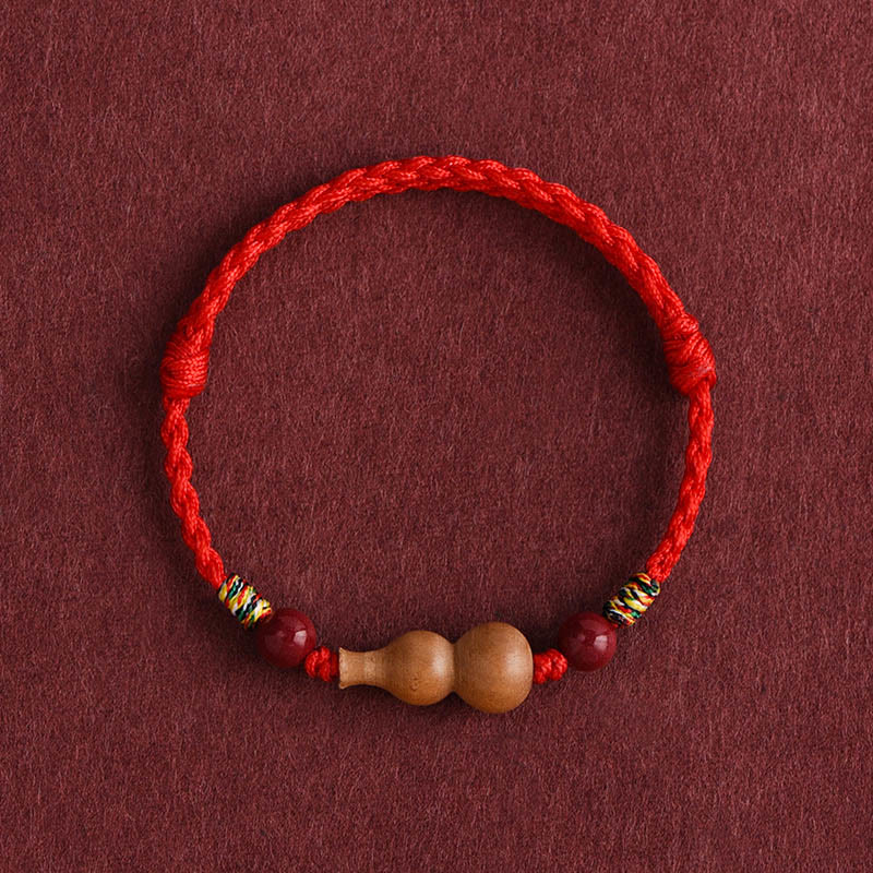 Nimara Ritual Gourd Peach Wood Rope Adjustable Wealth Luck Bracelet