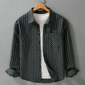 Nimara Ritual Vintage Striped Buttons Down Stand Collar Long Sleeve Men's Cotton Shirt