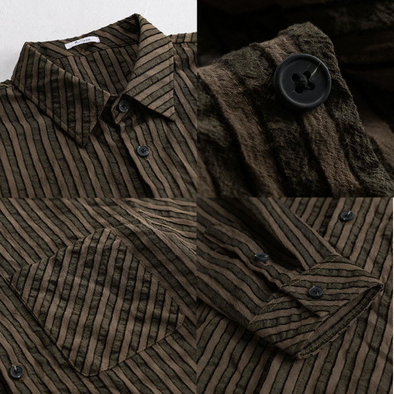 Nimara Ritual Vintage Striped Buttons Down Stand Collar Long Sleeve Men's Cotton Shirt