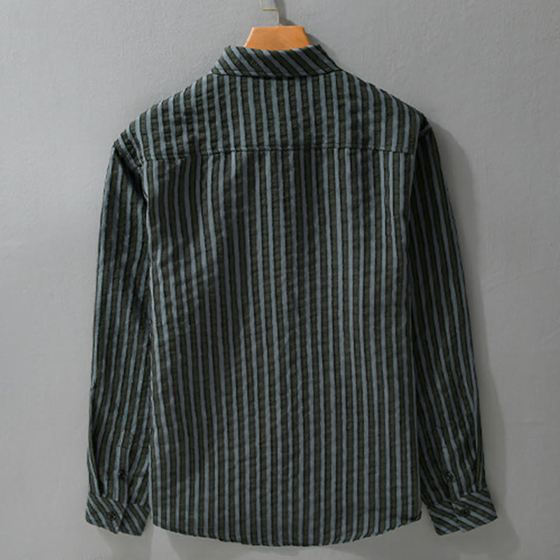 Nimara Ritual Vintage Striped Buttons Down Stand Collar Long Sleeve Men's Cotton Shirt