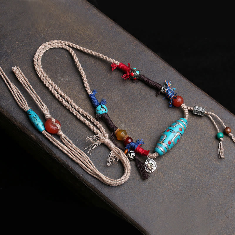 Nimara Ritual Copper Turquoise Dzi Bead Luck Necklace Pendants