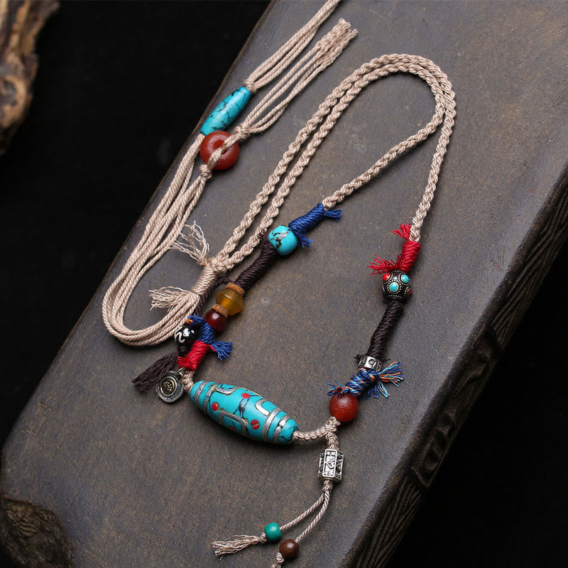 Nimara Ritual Copper Turquoise Dzi Bead Luck Necklace Pendants