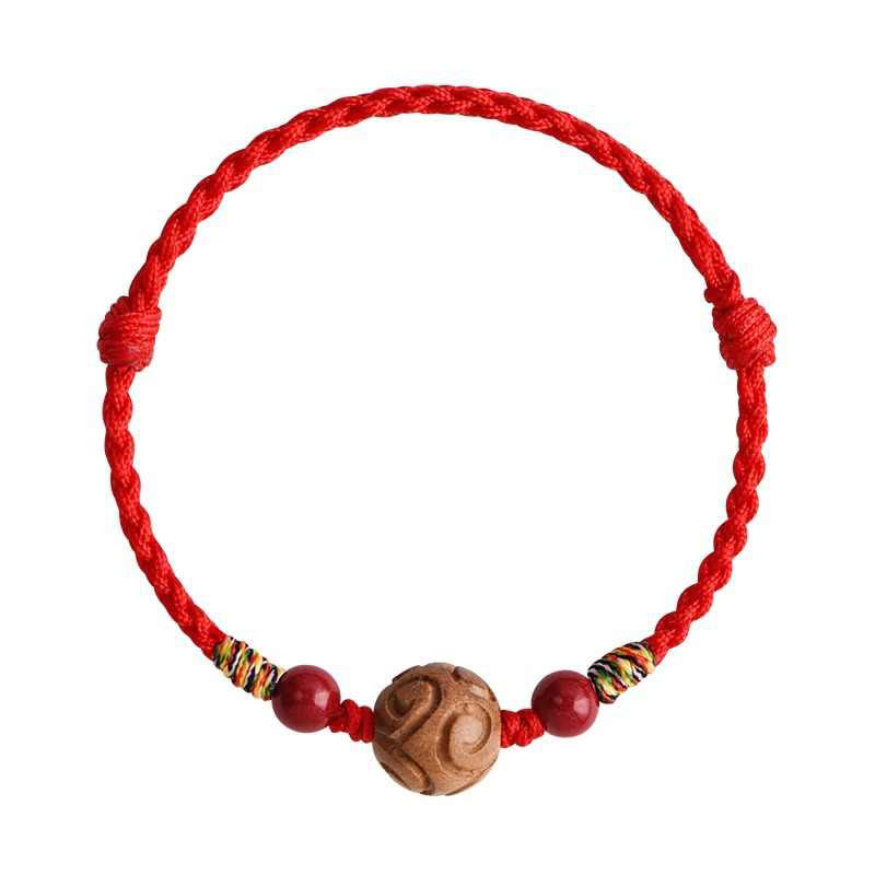 Nimara Ritual Carved Auspicious Pattern Natural Peach Wood Rope Luck Bracelet