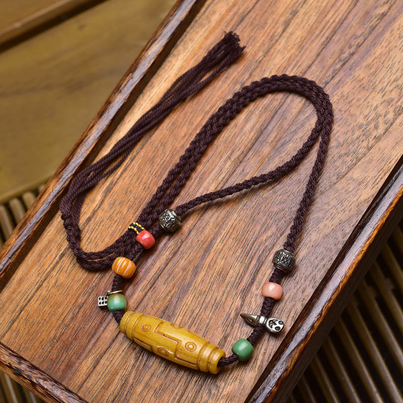 Nimara Ritual Copper Nine-Eye Dzi Bead Bone Bead Luck Balance Necklace Pendants