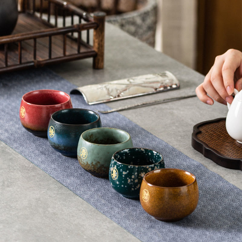Nimara Ritual Hand Painted Fu Character Ceramic Teacup Kung Fu Tea Cup With Gift Box