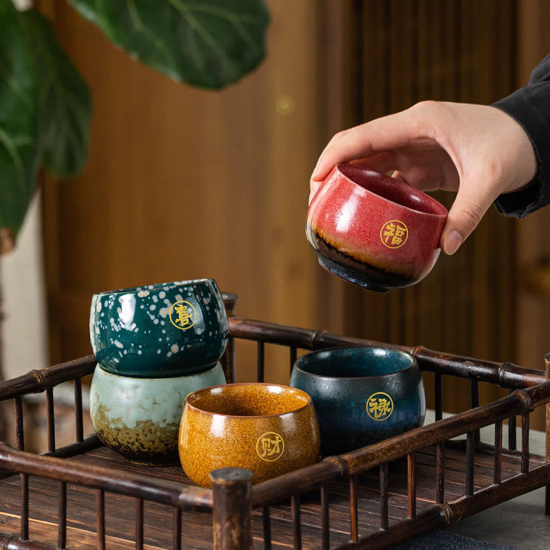 Nimara Ritual Hand Painted Fu Character Ceramic Teacup Kung Fu Tea Cup With Gift Box