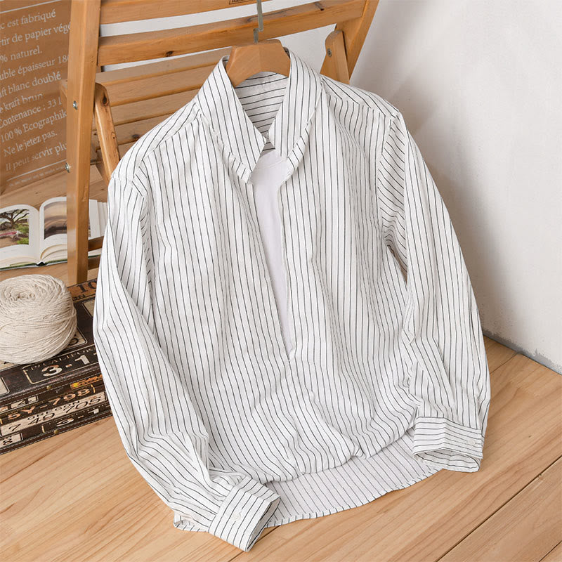 Nimara Ritual Fall 2 In 1 Stripes Stand Collar Long Sleeve Men's Cotton Shirt