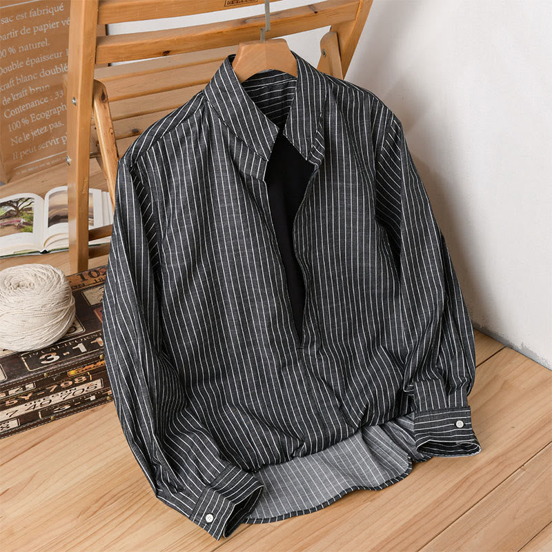 Nimara Ritual Fall 2 In 1 Stripes Stand Collar Long Sleeve Men's Cotton Shirt