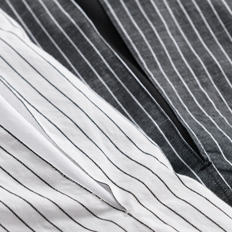 Nimara Ritual Fall 2 In 1 Stripes Stand Collar Long Sleeve Men's Cotton Shirt