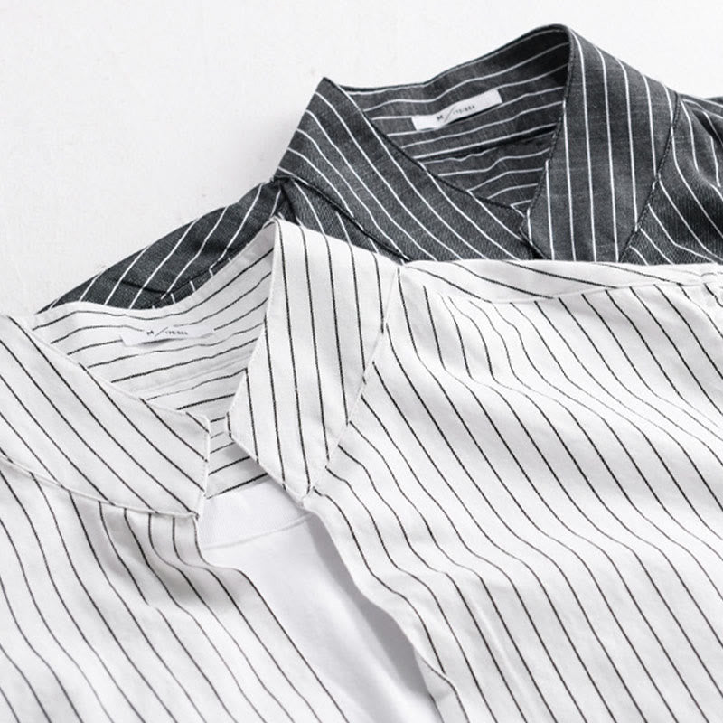 Nimara Ritual Fall 2 In 1 Stripes Stand Collar Long Sleeve Men's Cotton Shirt