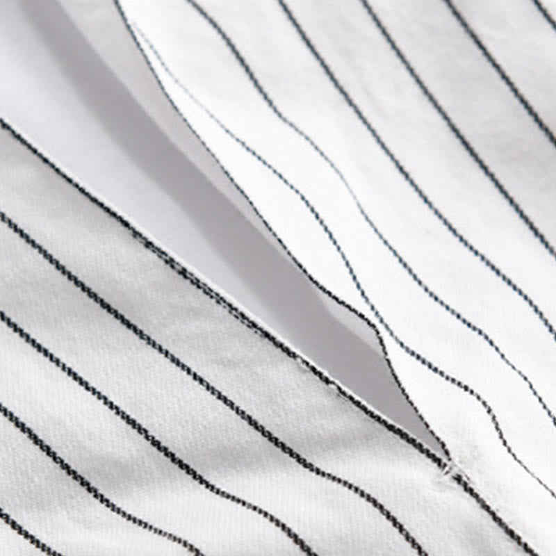Nimara Ritual Fall 2 In 1 Stripes Stand Collar Long Sleeve Men's Cotton Shirt