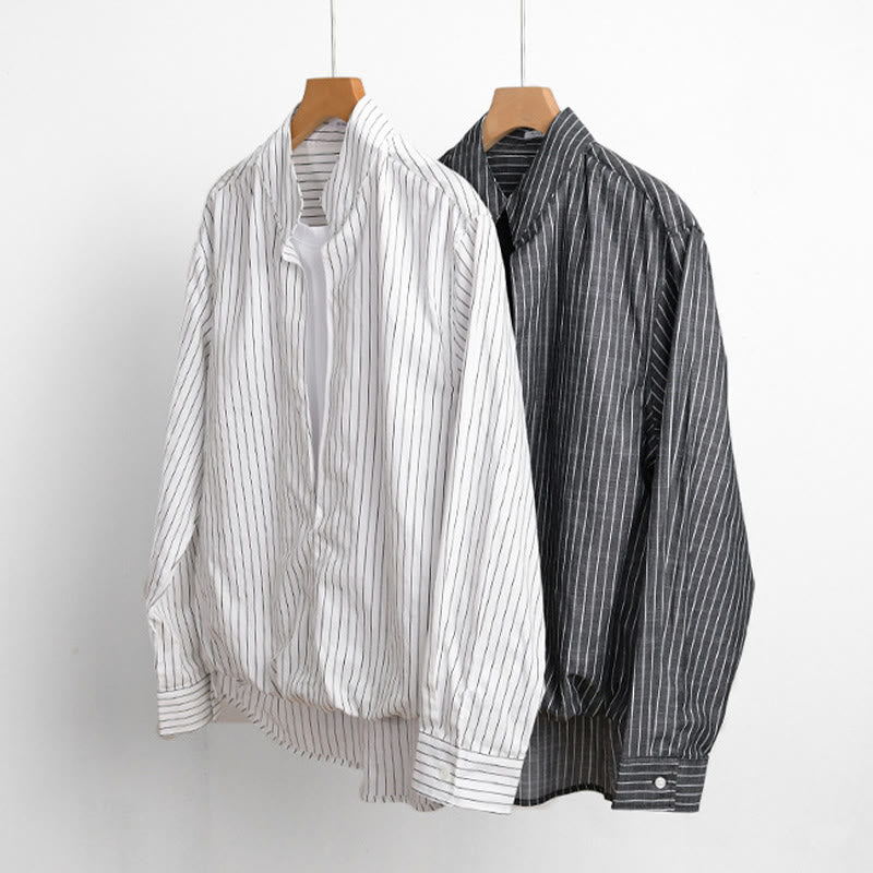 Nimara Ritual Fall 2 In 1 Stripes Stand Collar Long Sleeve Men's Cotton Shirt