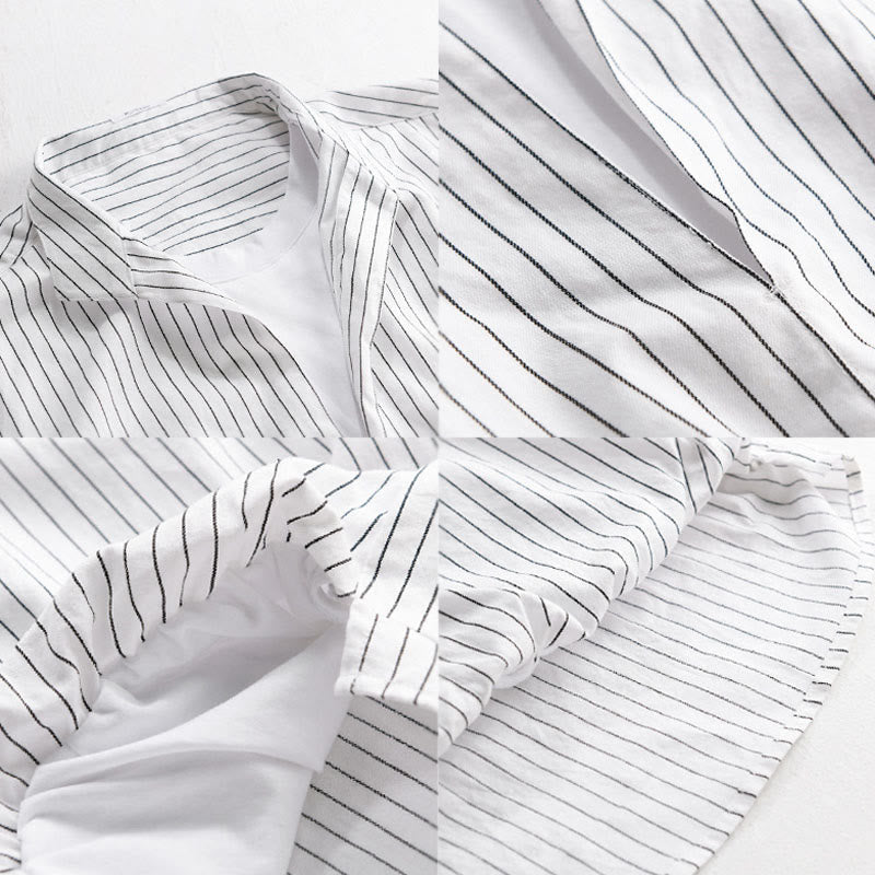 Nimara Ritual Fall 2 In 1 Stripes Stand Collar Long Sleeve Men's Cotton Shirt