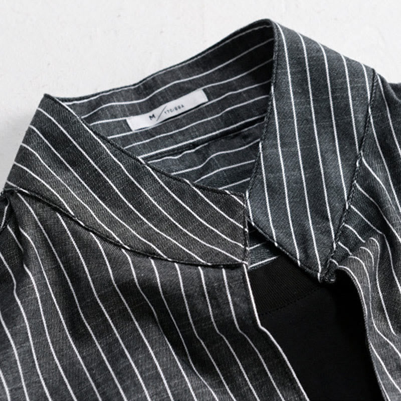 Nimara Ritual Fall 2 In 1 Stripes Stand Collar Long Sleeve Men's Cotton Shirt