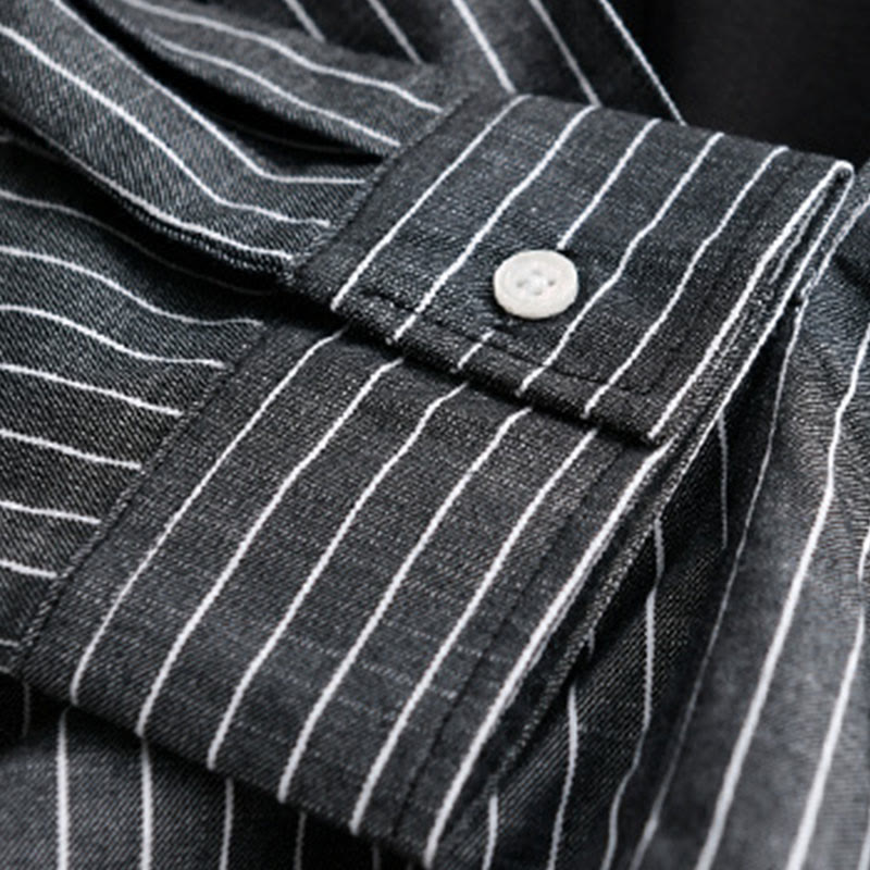 Nimara Ritual Fall 2 In 1 Stripes Stand Collar Long Sleeve Men's Cotton Shirt