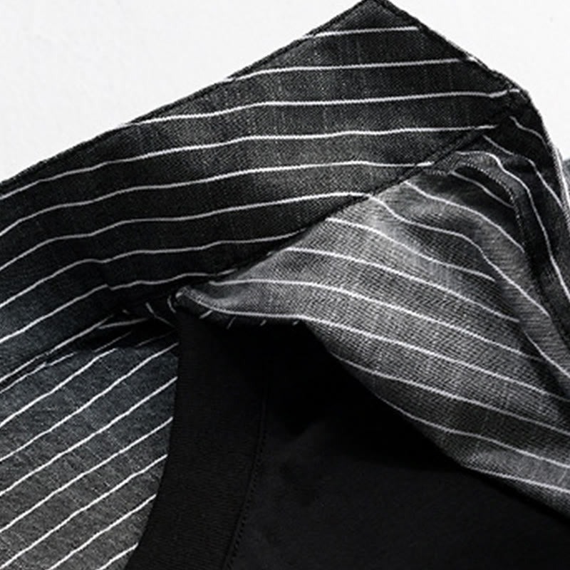 Nimara Ritual Fall 2 In 1 Stripes Stand Collar Long Sleeve Men's Cotton Shirt
