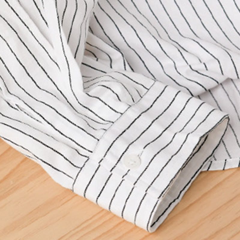 Nimara Ritual Fall 2 In 1 Stripes Stand Collar Long Sleeve Men's Cotton Shirt