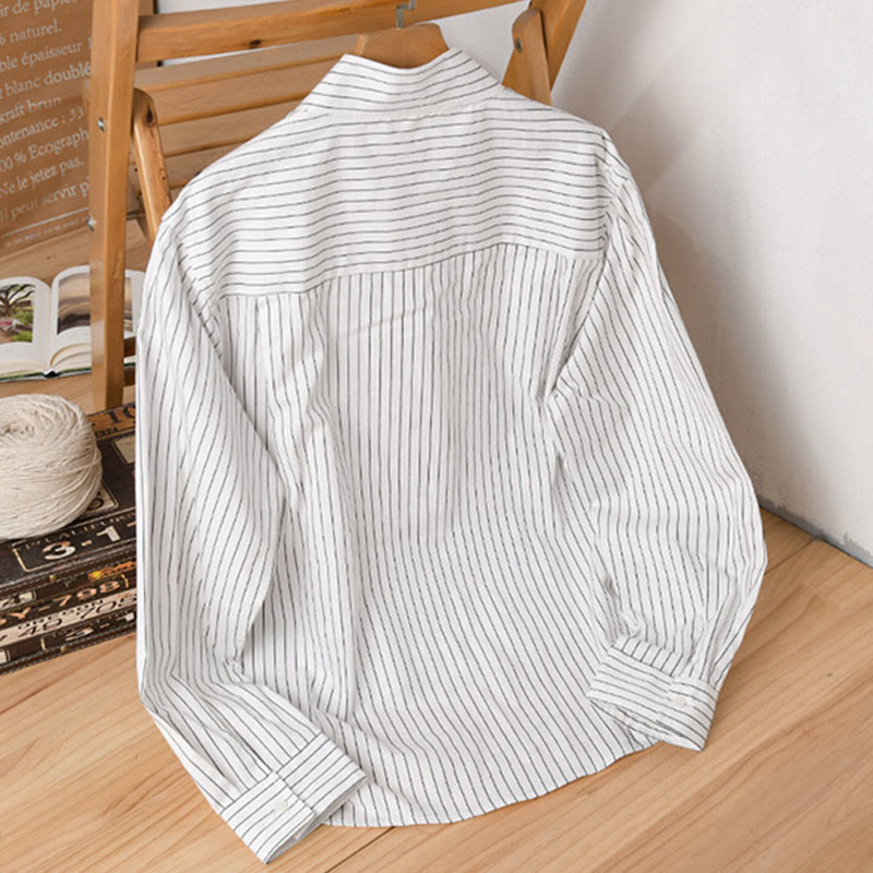 Nimara Ritual Fall 2 In 1 Stripes Stand Collar Long Sleeve Men's Cotton Shirt
