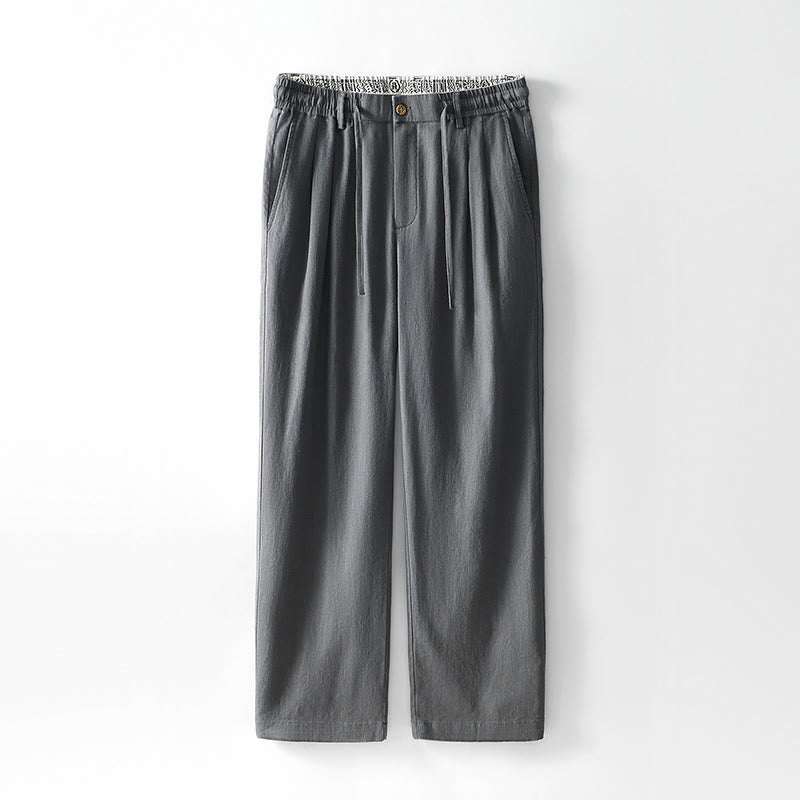 Nimara Ritual Fall Solid Drawstring Zipper Men's Linen Wide Leg Pants With Pockets
