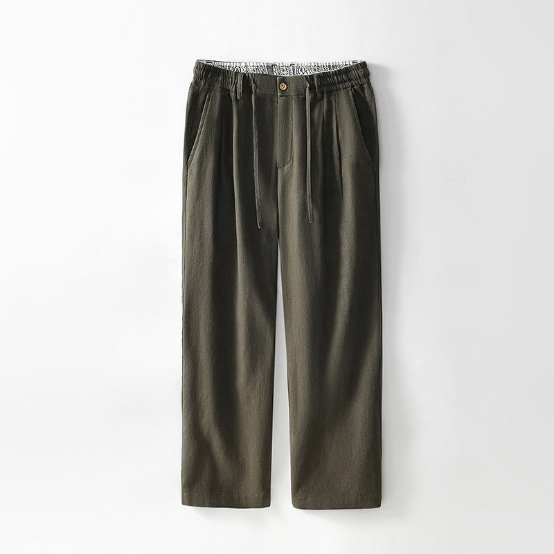 Nimara Ritual Fall Solid Drawstring Zipper Men's Linen Wide Leg Pants With Pockets