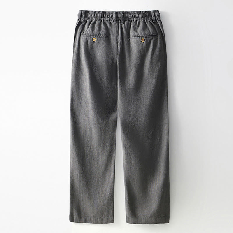 Nimara Ritual Fall Solid Drawstring Zipper Men's Linen Wide Leg Pants With Pockets