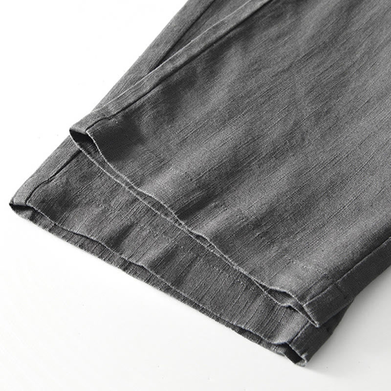 Nimara Ritual Fall Solid Drawstring Zipper Men's Linen Wide Leg Pants With Pockets