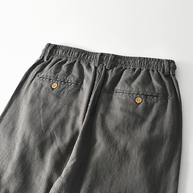 Nimara Ritual Fall Solid Drawstring Zipper Men's Linen Wide Leg Pants With Pockets