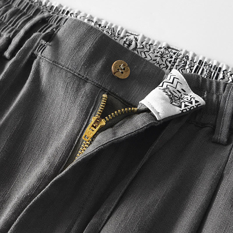 Nimara Ritual Fall Solid Drawstring Zipper Men's Linen Wide Leg Pants With Pockets
