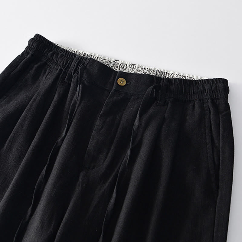 Nimara Ritual Fall Solid Drawstring Zipper Men's Linen Wide Leg Pants With Pockets