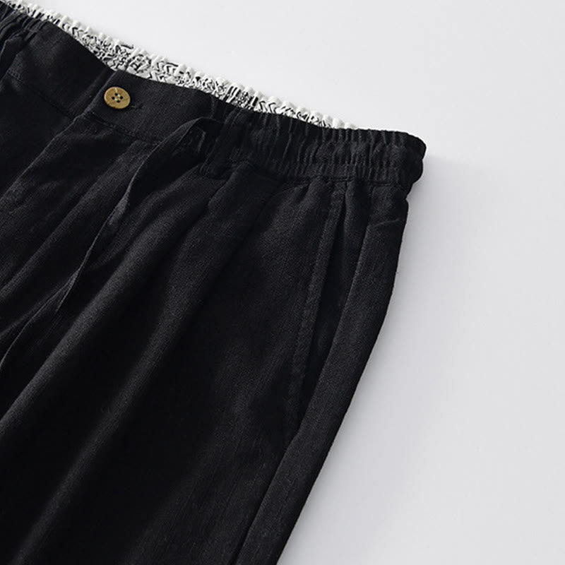Nimara Ritual Fall Solid Drawstring Zipper Men's Linen Wide Leg Pants With Pockets