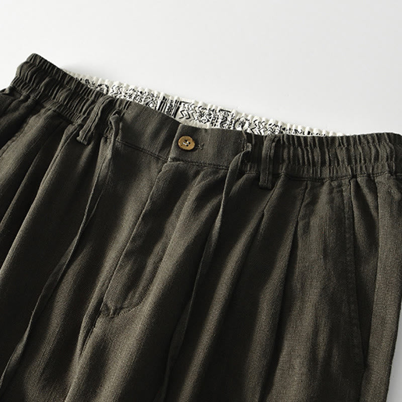 Nimara Ritual Fall Solid Drawstring Zipper Men's Linen Wide Leg Pants With Pockets