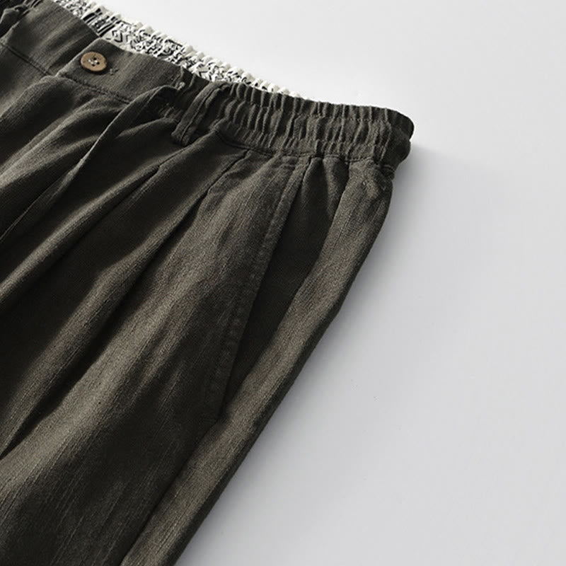 Nimara Ritual Fall Solid Drawstring Zipper Men's Linen Wide Leg Pants With Pockets