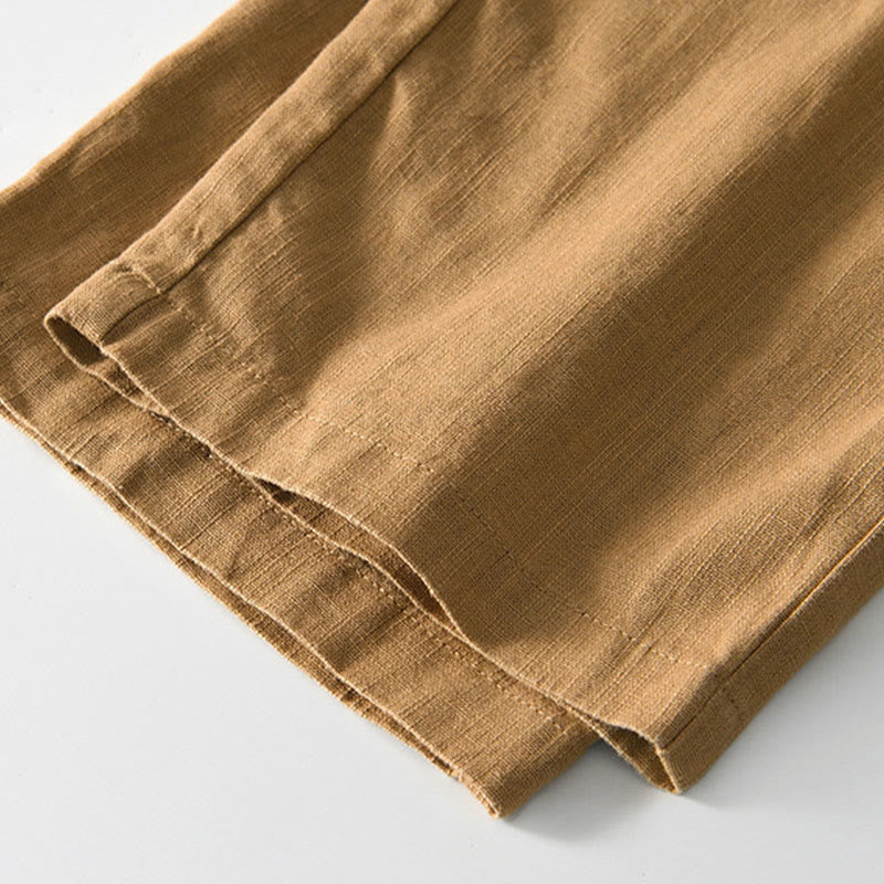 Nimara Ritual Fall Solid Drawstring Zipper Men's Linen Wide Leg Pants With Pockets