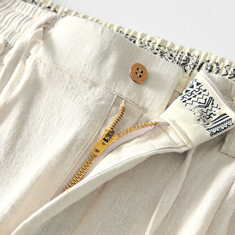 Nimara Ritual Fall Solid Drawstring Zipper Men's Linen Wide Leg Pants With Pockets