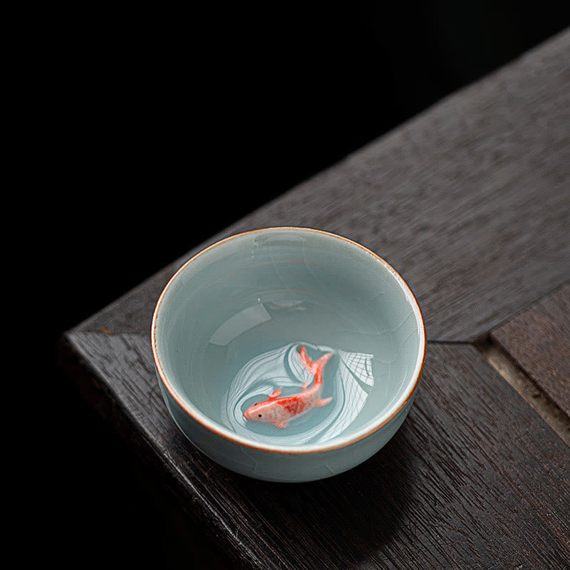 Nimara Ritual Hand Painted Koi Fish Ceramic Teacup Kung Fu Tea Cup 50ml