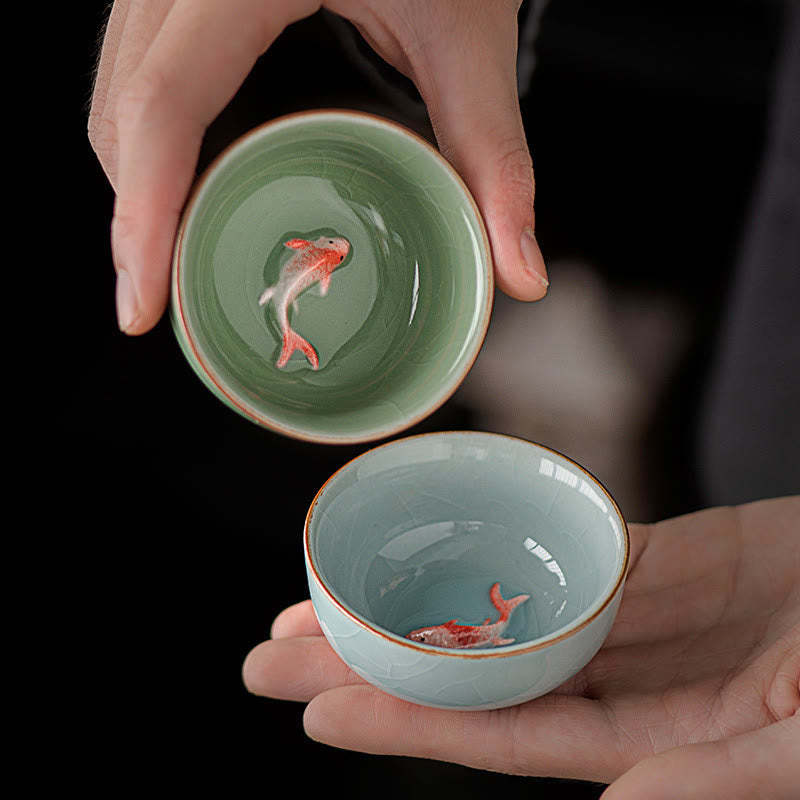 Nimara Ritual Hand Painted Koi Fish Ceramic Teacup Kung Fu Tea Cup 50ml