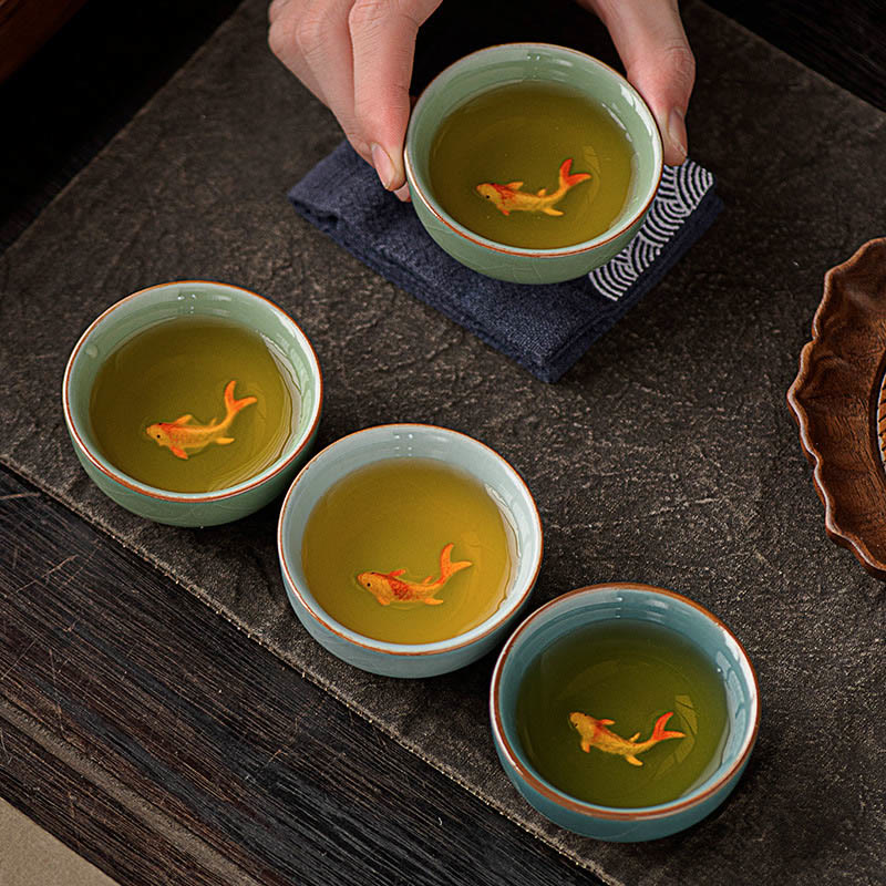 Nimara Ritual Hand Painted Koi Fish Ceramic Teacup Kung Fu Tea Cup 50ml