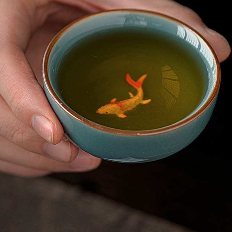 Nimara Ritual Hand Painted Koi Fish Ceramic Teacup Kung Fu Tea Cup 50ml