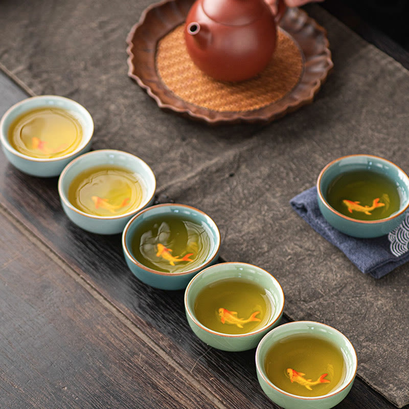Nimara Ritual Hand Painted Koi Fish Ceramic Teacup Kung Fu Tea Cup 50ml