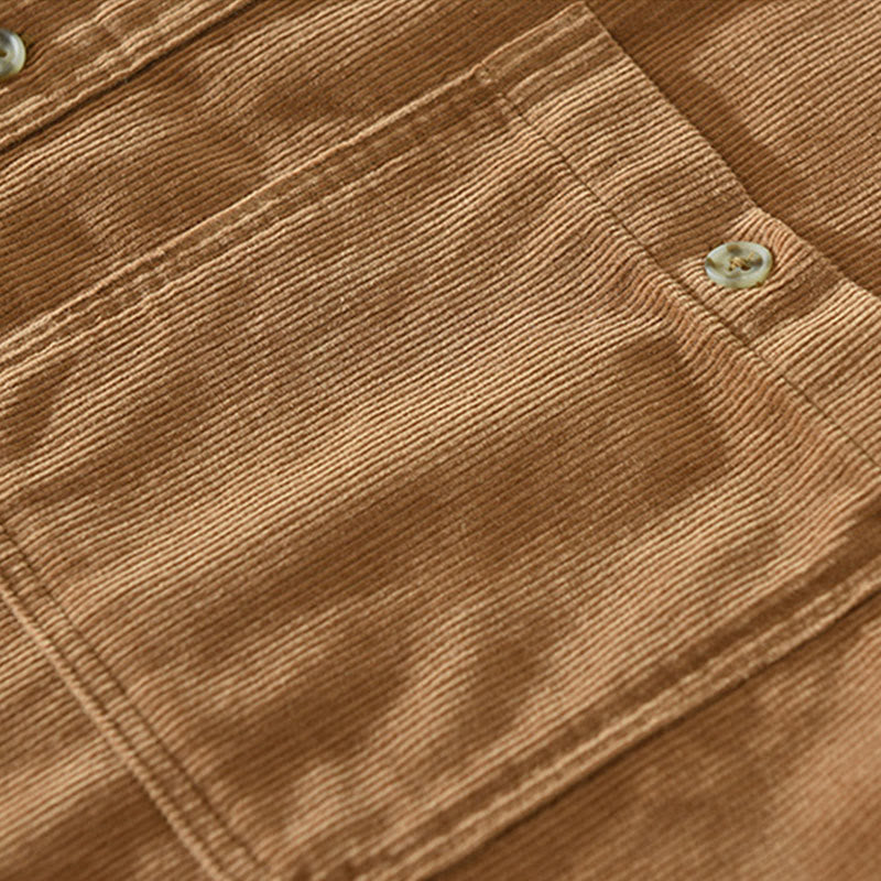 Nimara Ritual Fall Decorative Pocket Buttons Down Stand Collar Long Sleeve Men's Cotton Corduroy Shirt