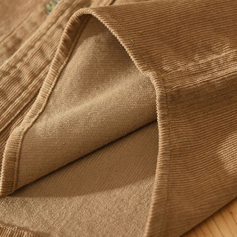 Nimara Ritual Fall Decorative Pocket Buttons Down Stand Collar Long Sleeve Men's Cotton Corduroy Shirt