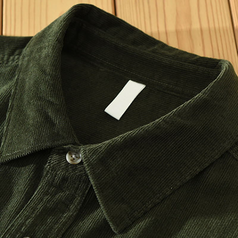 Nimara Ritual Fall Decorative Pocket Buttons Down Stand Collar Long Sleeve Men's Cotton Corduroy Shirt
