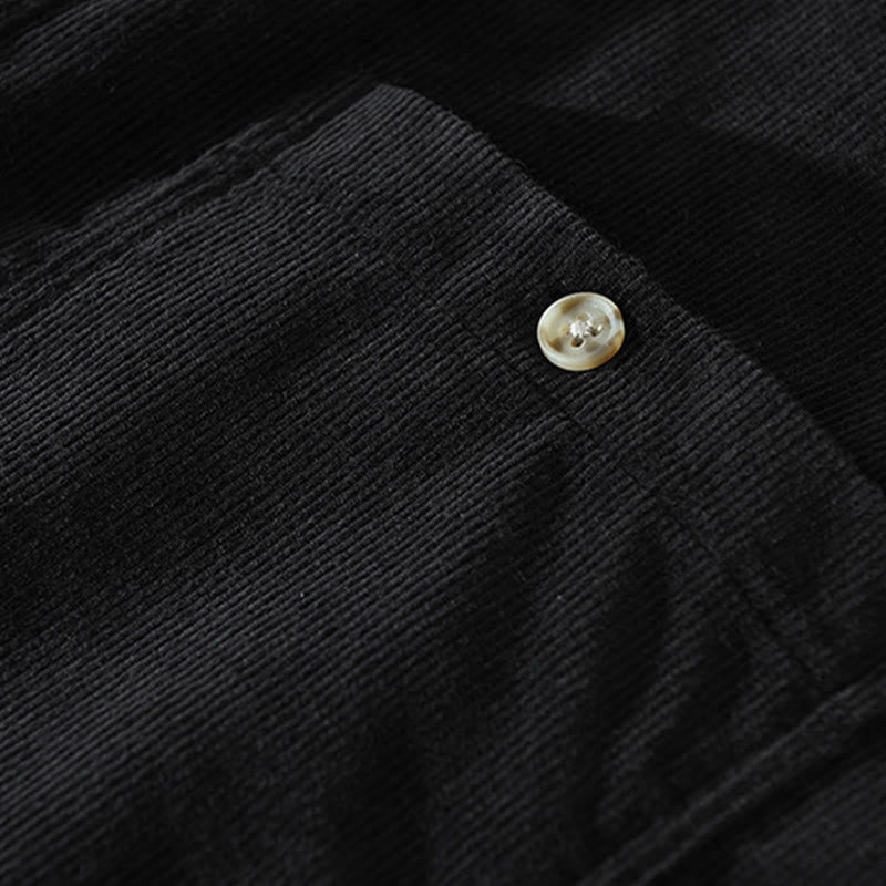 Nimara Ritual Fall Decorative Pocket Buttons Down Stand Collar Long Sleeve Men's Cotton Corduroy Shirt