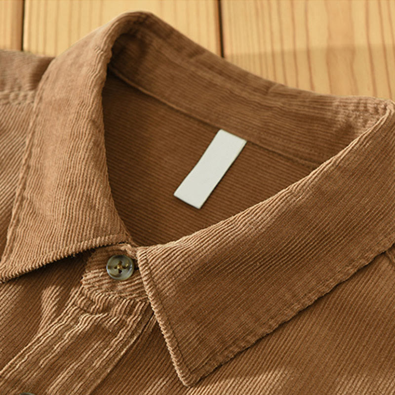 Nimara Ritual Fall Decorative Pocket Buttons Down Stand Collar Long Sleeve Men's Cotton Corduroy Shirt